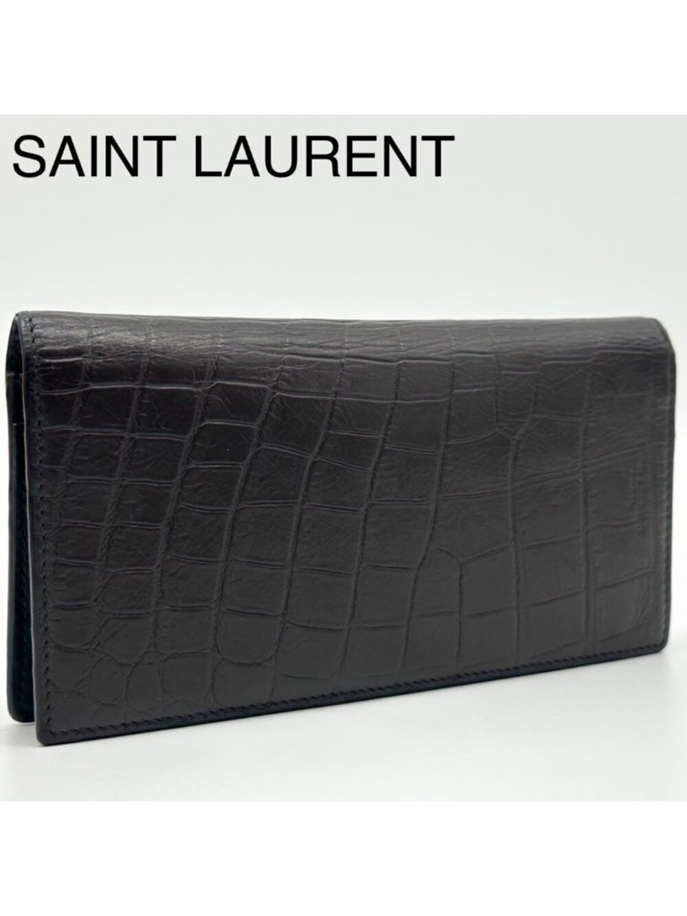 Saint Laurent Croco Bifold Wallet Leather Brown - Picture 1 of 15